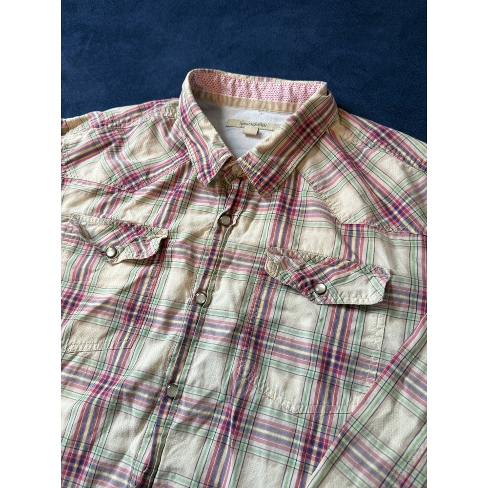 Forever 21 Heritage 1981 Mens Pearl Snap Western Plaid Shirt L Y2K Multicolor